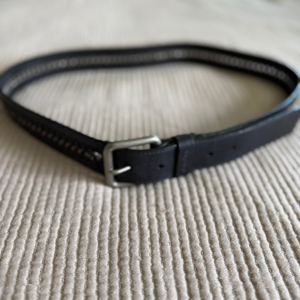 Calvin Klein Mens Leather Chain Link Belt Size 40 Black Silver Casual Jeans